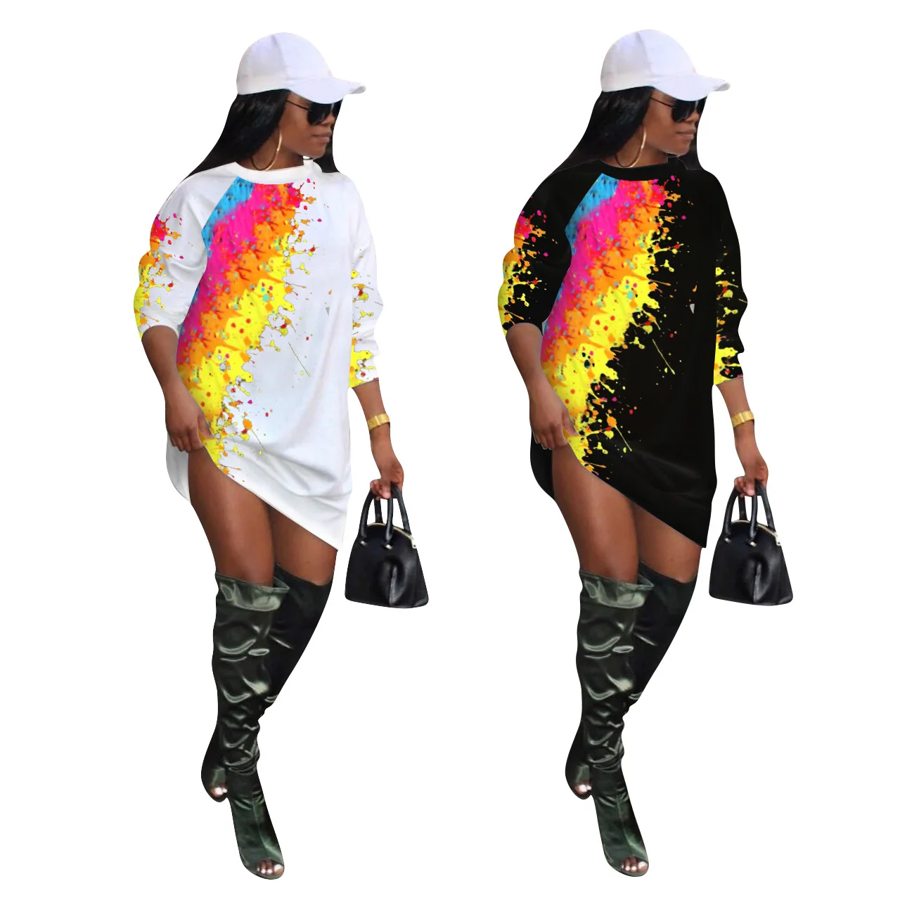 Foma FE006 Hot selling fashion long T splash print shirt women casual dresses fall clothing, As picture shown
Foma FE006 Hot selling fashion long T splash print shirt women casual dresses fall clothing, As picture shown