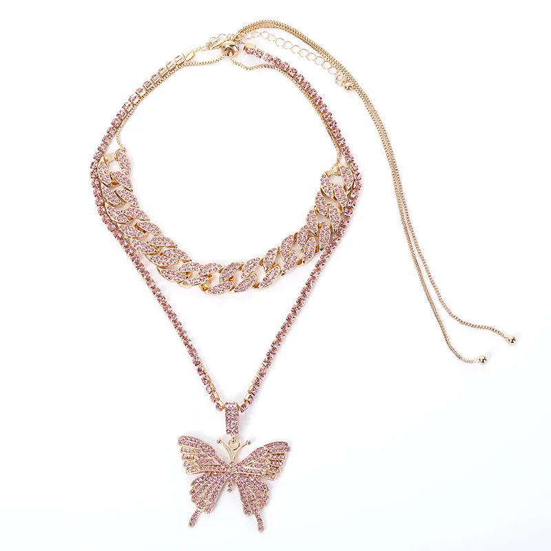 Wholesale Custom Rose Gold Plated Butterfly Chunky Cuban Link Pendant Necklace Pink Crystal Butterfly Necklace For Women, Silver & white k & gold & pink
Wholesale Custom Rose Gold Plated Butterfly Chunky Cuban Link Pendant Necklace Pink Crystal Butterfly Necklace For Women, Silver & white k & gold & pink