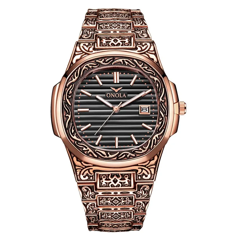 Retro Mens Quartz Tattoo Pattern Carved Stainless Steel Link Bracelet Waterproof Wrist Watch, Gold
Retro Mens Quartz Tattoo Pattern Carved Stainless Steel Link Bracelet Waterproof Wrist Watch, Gold