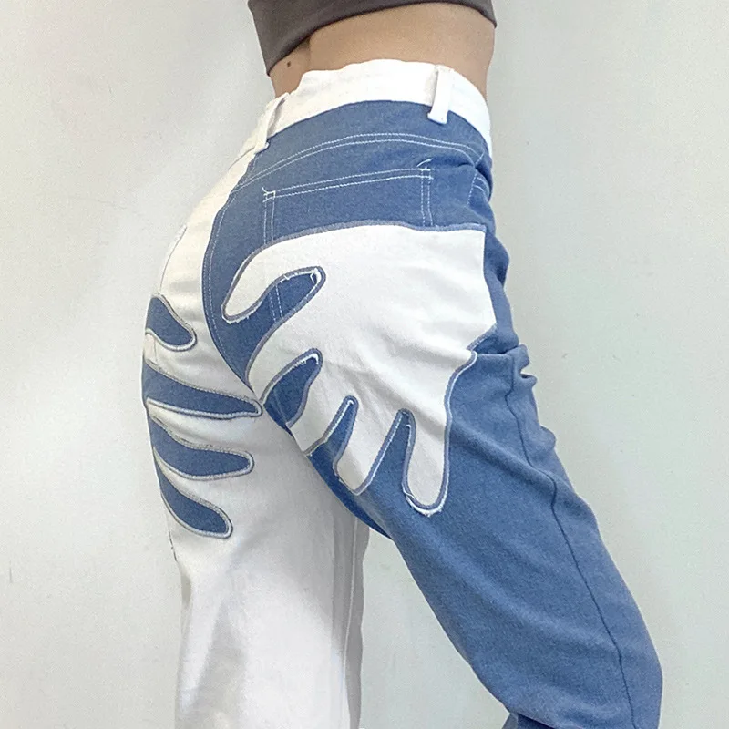 high waist color black jeans women boot cut denim pants with hands patches, Blue+light blue, light blue+white
high waist color black jeans women boot cut denim pants with hands patches, Blue+light blue, light blue+white