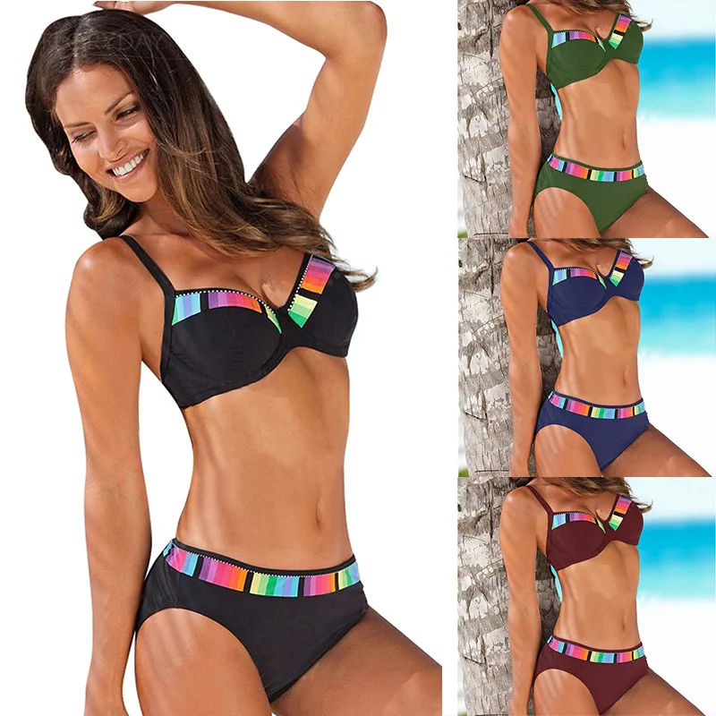 Women's Rainbow Color Back Hook Closure Bikini Adjustable Straps Swimsuit, Picture showed
Women's Rainbow Color Back Hook Closure Bikini Adjustable Straps Swimsuit, Picture showed