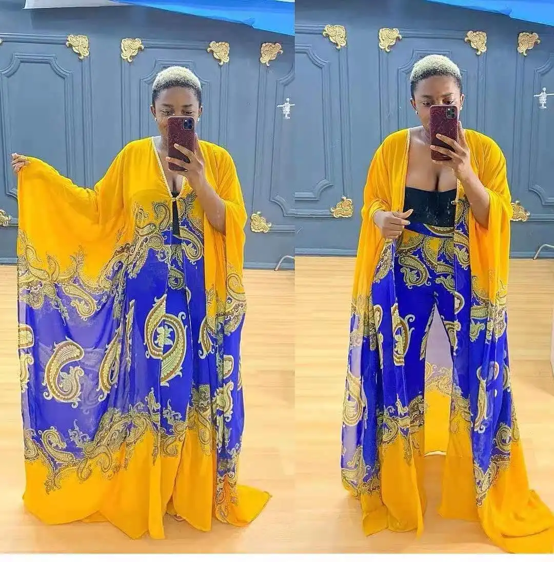 2021 African Print gown cardigan baggy wide-leg trousers women plus size long elegant gown two piece set, As showed
2021 African Print gown cardigan baggy wide-leg trousers women plus size long elegant gown two piece set, As showed