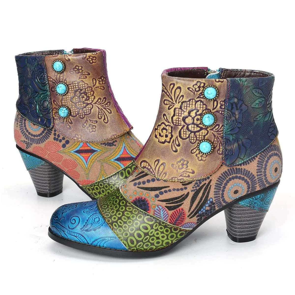 Spring 2021 European and American new retro fashion high heel stitching jacquard craft fashion short boots for women, Picture
Spring 2021 European and American new retro fashion high heel stitching jacquard craft fashion short boots for women, Picture