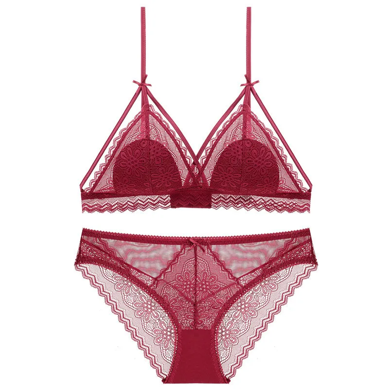 2021 New sexy triangle cup girl without steel ring lace thin bra set 
2021 New sexy triangle cup girl without steel ring lace thin bra set