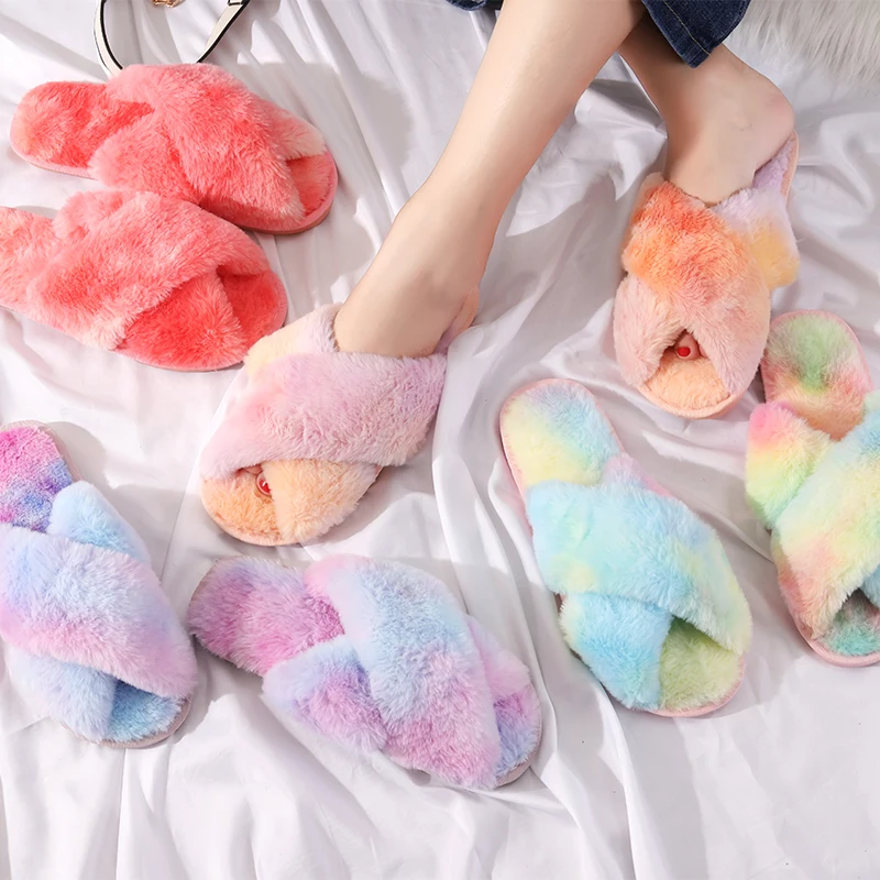 Fashion Ladies tie dyed Faux Fur Slider Slippers Open Toe Fluffy House Slide Women Winter plush Slippers, Blue + yellow, purple, red, orange + purple
Fashion Ladies tie dyed Faux Fur Slider Slippers Open Toe Fluffy House Slide Women Winter plush Slippers, Blue + yellow, purple, red, orange + purple