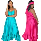 2020 Summer Loose Solid Color Silk Suspender Maxi One-piece Dresses
