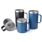 Custom FDA Certification 14oz Reusable Beer Coffee Cup Stainless Steel With Handle Double Wall Tumbler cups