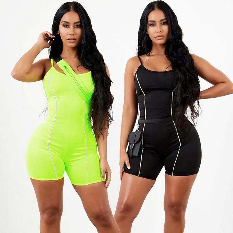 

Hot sales sexy women backless women bodysuit jumpsuit with splicing reflective strip