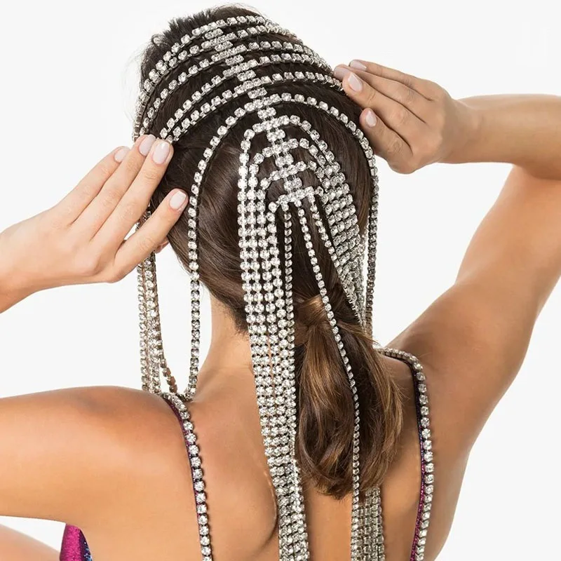 Wholesale Bling Women Color Gold Color Rhinestone Headband Hair Long Tassel Hairband Head Accessories Headwear Jewelry, Gold silver color
Wholesale Bling Women Color Gold Color Rhinestone Headband Hair Long Tassel Hairband Head Accessories Headwear Jewelry, Gold silver color