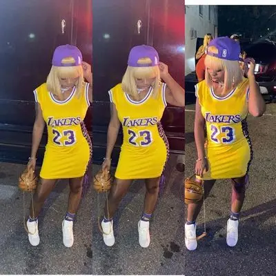 casualwear fabric knitted jersey shirts dress summer bodycon dress L ebron james 23 Laker team Charming lovely basketball dress
casualwear fabric knitted jersey shirts dress summer bodycon dress L ebron james 23 Laker team Charming lovely basketball dress