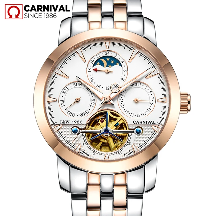 CARNIVAL 8752G Multi-rotating tourbillon Business Steel Watch Tourbillon Mechanical Luxury Automatic Self-Wind Skeleton Watches
CARNIVAL 8752G Multi-rotating tourbillon Business Steel Watch Tourbillon Mechanical Luxury Automatic Self-Wind Skeleton Watches