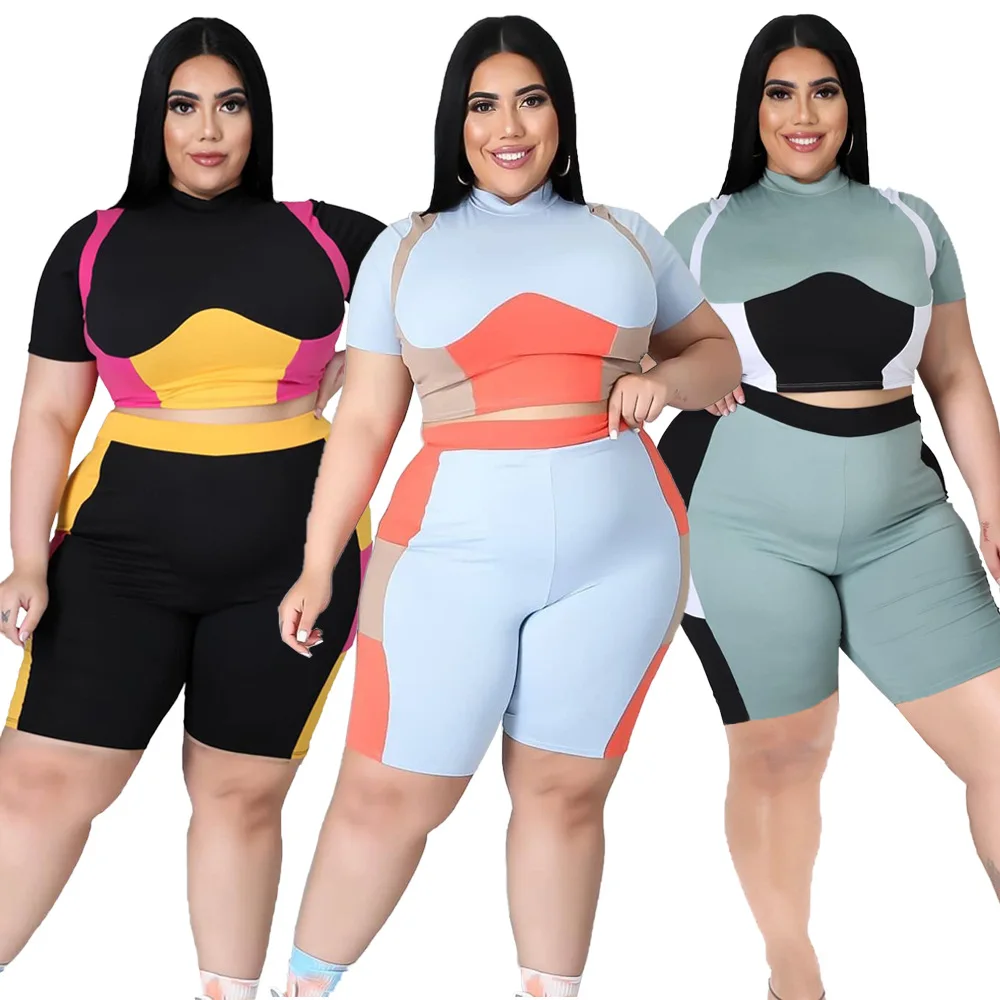 OR-XY9108 Fashion contrast color printed sports t shirt shorts plus size women clothing summer 2021 two piece set, Black, light blue, green
OR-XY9108 Fashion contrast color printed sports t shirt shorts plus size women clothing summer 2021 two piece set, Black, light blue, green