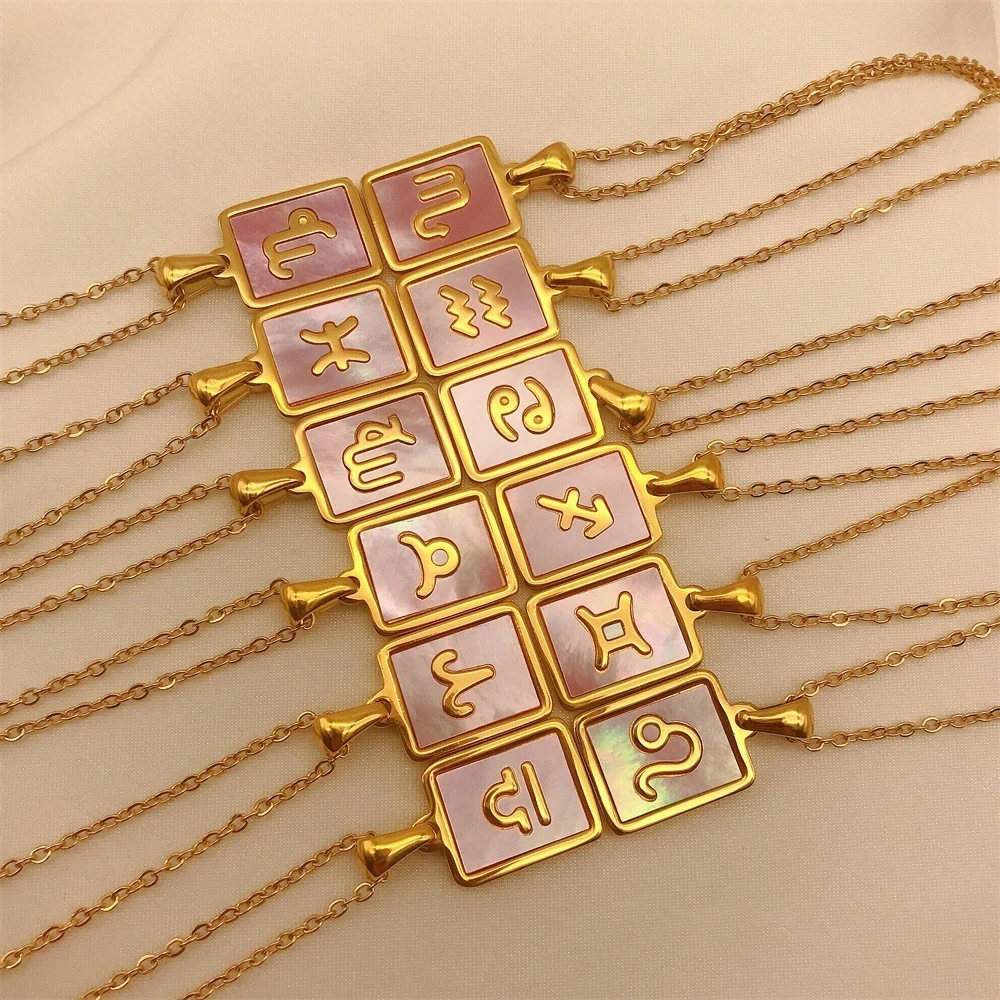 Women accessories jewelry 18k gold plated 316l stainless steel pendant Pink Shell Zodiac Sign 12 zodiac sign necklace
Women accessories jewelry 18k gold plated 316l stainless steel pendant Pink Shell Zodiac Sign 12 zodiac sign necklace