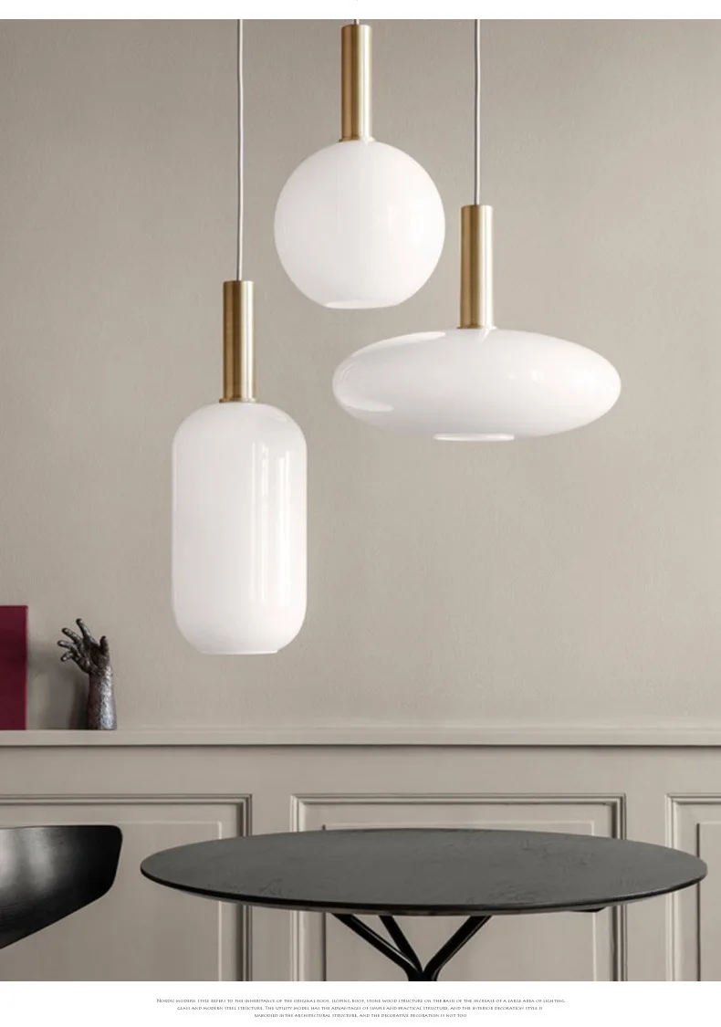 Modern White Glass Pendant Light Nordic Suspension Chandelier Ceiling Lamp For Restaurant bar cafe