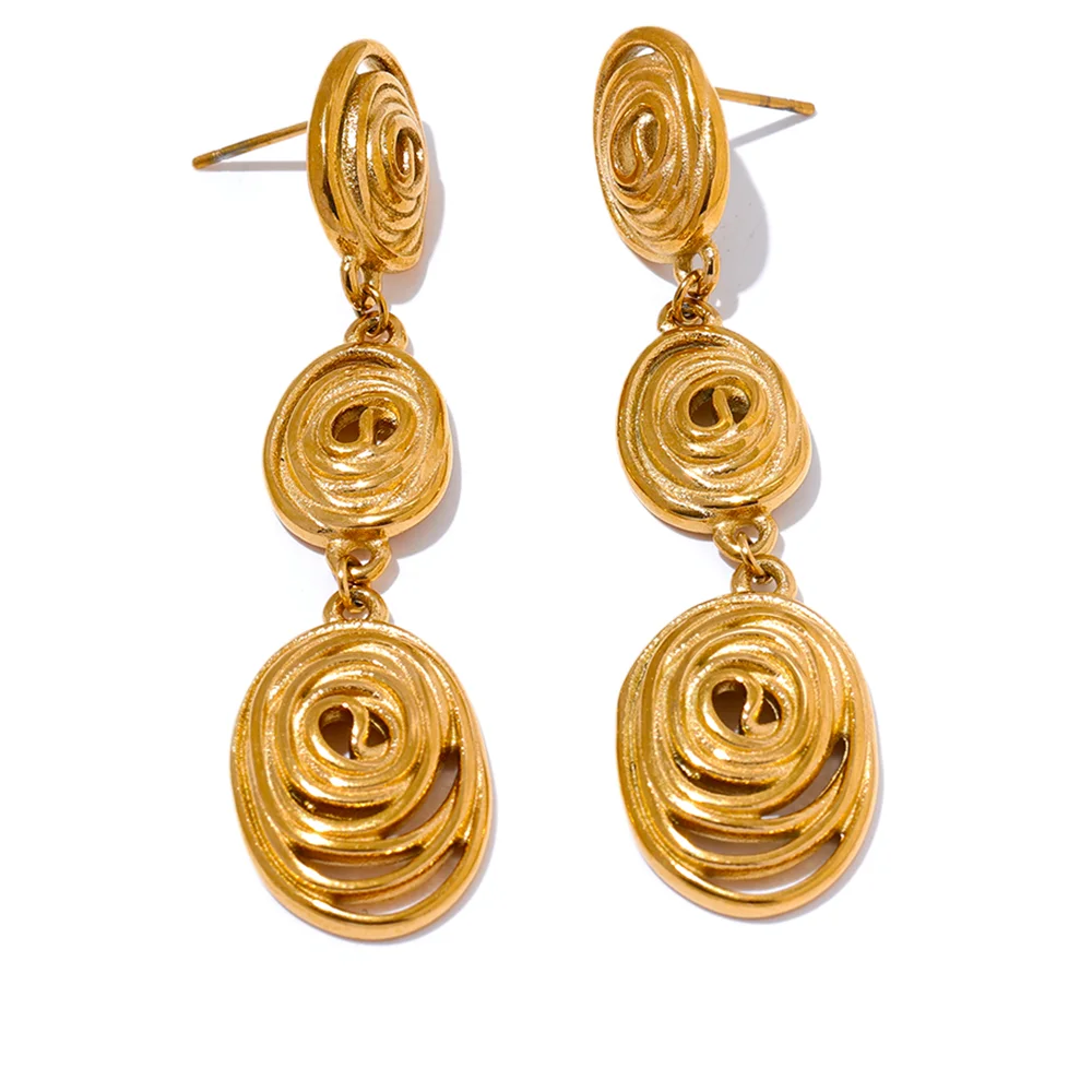 

JINYOU 3220 Long Stainless Steel Cast Charms Pendant Drop Dangle Earrings Statement Fashion 18k Gold Party Waterproof Jewelry