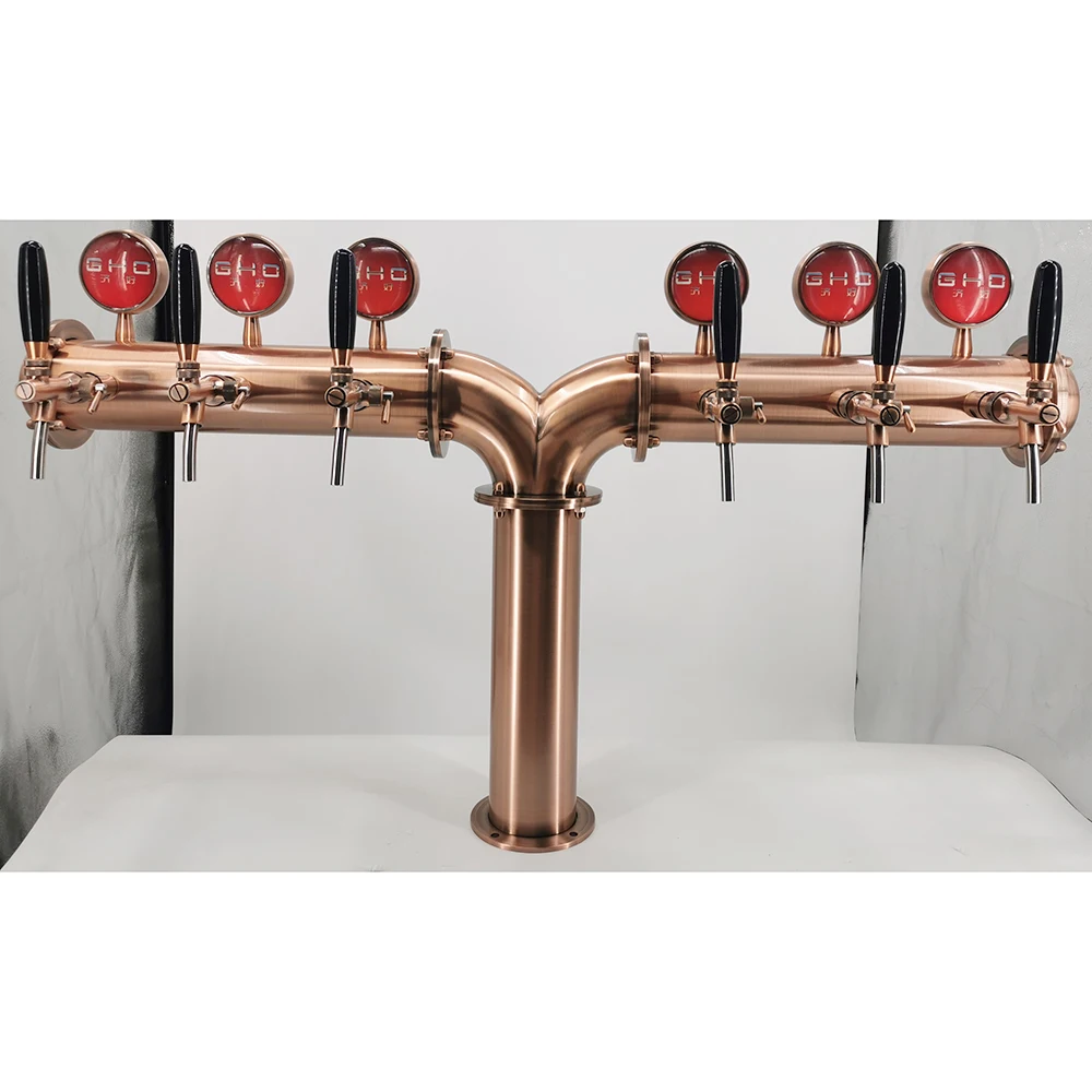 Y shape beer dispenser tower with 6 faucets and 6 LED lights, Y shape bar pipe, Bronze
Y shape beer dispenser tower with 6 faucets and 6 LED lights, Y shape bar pipe, Bronze