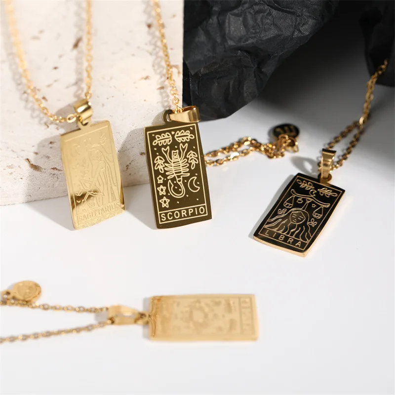 Wholesale Jewellery Making Supplies 18K Gold Plated Stainless Steel Rectangle Zodiac Sign Pendant Necklace
Wholesale Jewellery Making Supplies 18K Gold Plated Stainless Steel Rectangle Zodiac Sign Pendant Necklace