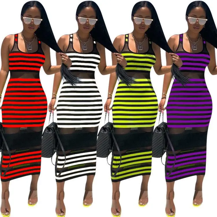 Women Sleeveless Mesh Patchwork Striped Summer 2021 Women Clothing Maxi Dress Summer For Women, Customized color
Women Sleeveless Mesh Patchwork Striped Summer 2021 Women Clothing Maxi Dress Summer For Women, Customized color