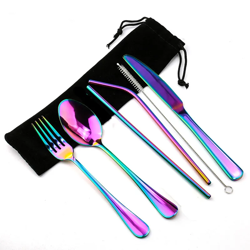 Stainless steel knife/spoon/fork/straw cutlery set for travel, Silver/gold/rose gold/black/rainbow
Stainless steel knife/spoon/fork/straw cutlery set for travel, Silver/gold/rose gold/black/rainbow
