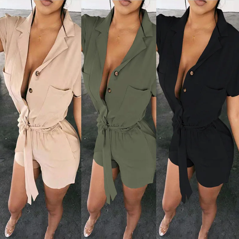 DLL-8601 Hot selling one piece shorts rompers short sleeve jumpsuit summer v-neck jumpsuits women with belt, As picture or customized make
DLL-8601 Hot selling one piece shorts rompers short sleeve jumpsuit summer v-neck jumpsuits women with belt, As picture or customized make