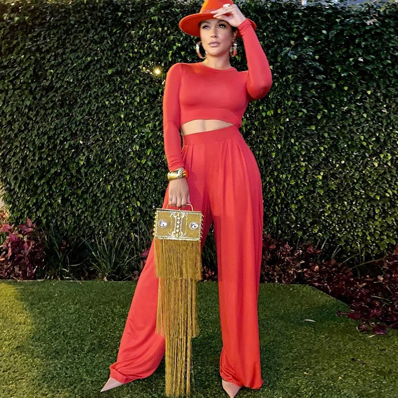 Fashion Solid Color Long Sleeve Crop Tops Two Piece Pants Set For Winter Casual Clothing Women High Waist Wide Leg Pants Sets
Fashion Solid Color Long Sleeve Crop Tops Two Piece Pants Set For Winter Casual Clothing Women High Waist Wide Leg Pants Sets