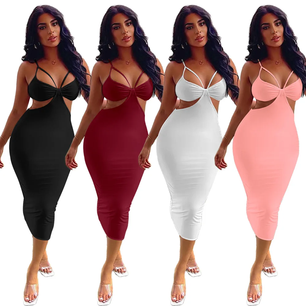 Summer Women Bodycon Dresses Sexy Solid Color Spaghetti Strap Hollow Out Backless Skinny Club Party Maxi Ladies Dress, Picture color
Summer Women Bodycon Dresses Sexy Solid Color Spaghetti Strap Hollow Out Backless Skinny Club Party Maxi Ladies Dress, Picture color