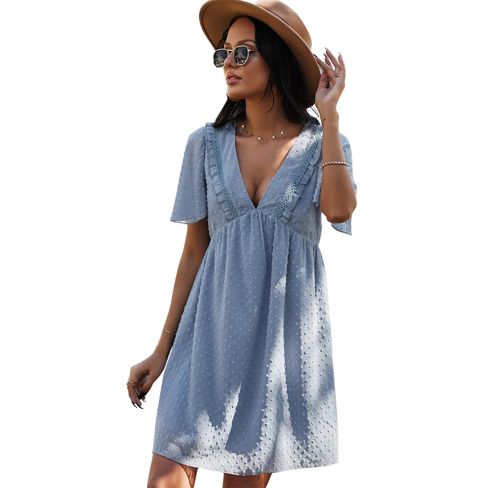 In Stock 2021 Summer Women A Line V Neck Dobby Fabric Short Sleeve Casual Mini Dress
In Stock 2021 Summer Women A Line V Neck Dobby Fabric Short Sleeve Casual Mini Dress