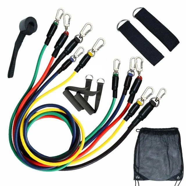 

Pull Rope 11pcs Set Resistance Bands 100lbs Kit Training Cable Fitness Latex Stretch TPE Workout Rubber Elastic Tubes, Yellow/green/red/blue/black
