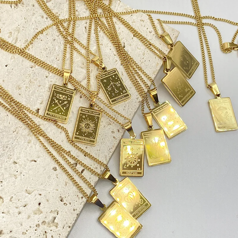Fashion Jewelry Tarot Card Pendant Necklaces 18k Gold Plated Stainless Steel Necklace
Fashion Jewelry Tarot Card Pendant Necklaces 18k Gold Plated Stainless Steel Necklace