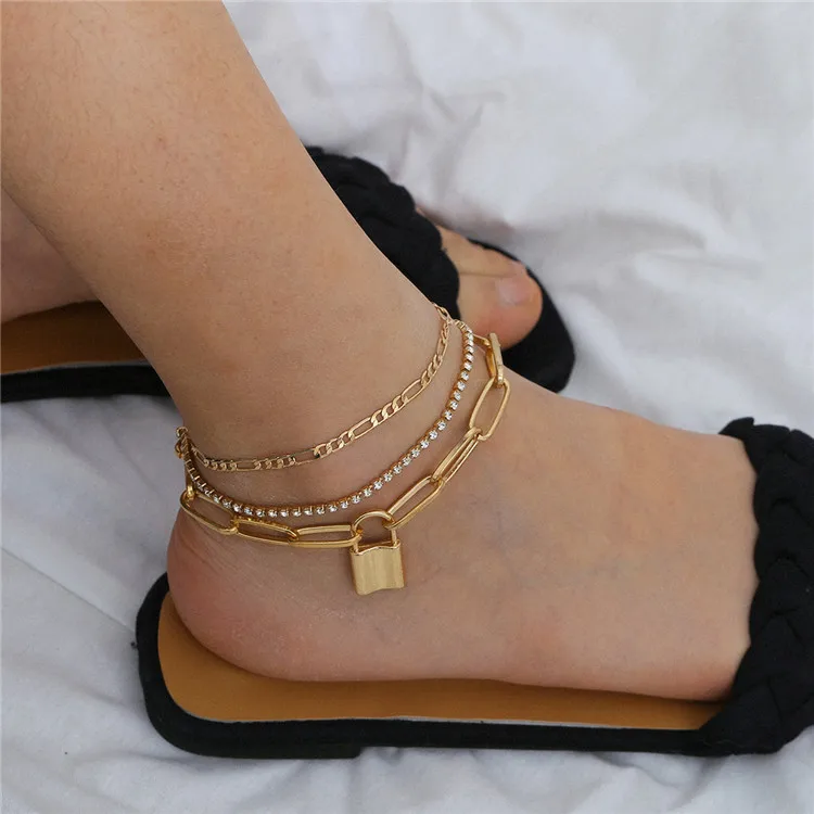 3Pcs/Set Foot Choker Padlock Anklet Rhinestone Chain Lock Pendant Anklets, Picture
3Pcs/Set Foot Choker Padlock Anklet Rhinestone Chain Lock Pendant Anklets, Picture