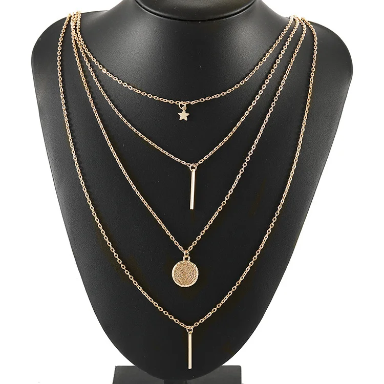 Wholesale Fashion Beach Five-pointed Star One Word Geometric Disc Metal Wind Women Multi-layer Necklace
Wholesale Fashion Beach Five-pointed Star One Word Geometric Disc Metal Wind Women Multi-layer Necklace