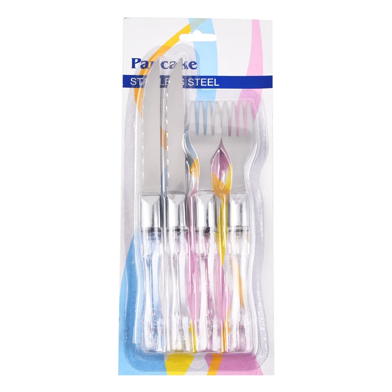 4Pcs Set Kitchen Tools Kitchen Bread Knife and Fork Stainless Steel With Transparent Plastic Handle
4Pcs Set Kitchen Tools Kitchen Bread Knife and Fork Stainless Steel With Transparent Plastic Handle