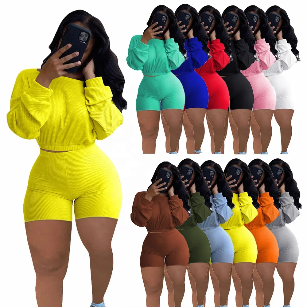 Trending products 2021 new arrivals short pants two piece set women clothing solid color joggers tracksuit
Trending products 2021 new arrivals short pants two piece set women clothing solid color joggers tracksuit
