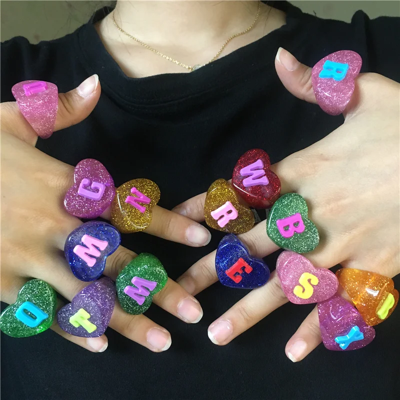 Hip Hop Acrylic Ring Colorful Letter Heart Shaped Trendy Glitter Resin Jewelry Rings For Women
Hip Hop Acrylic Ring Colorful Letter Heart Shaped Trendy Glitter Resin Jewelry Rings For Women