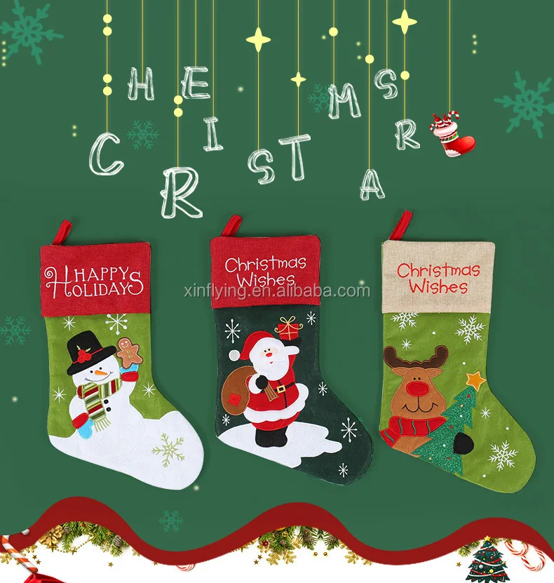 santa claus,snowman,elk embroidered gift bag christmas stocking
