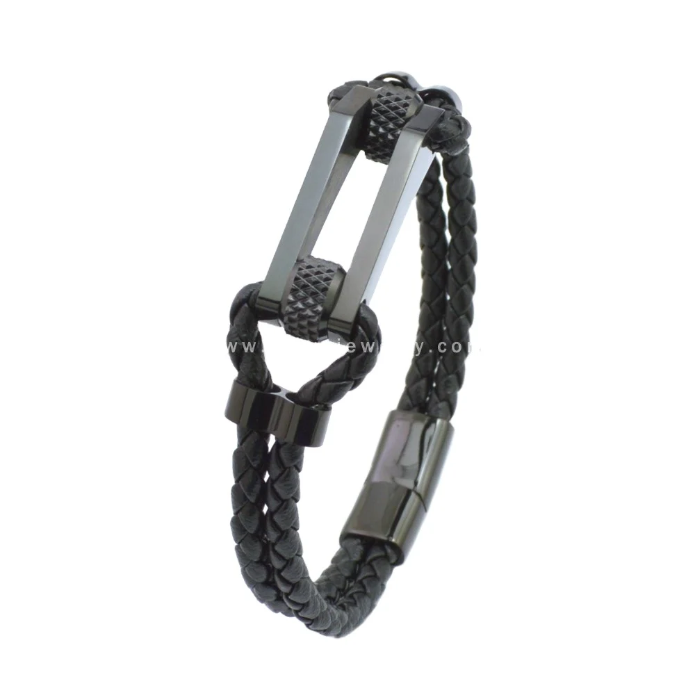 Men jewelry black stainless steel gold leather bracelets for charms and pendants with beads stone, As picture
Men jewelry black stainless steel gold leather bracelets for charms and pendants with beads stone, As picture