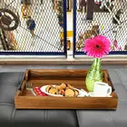 Food Grade Decorative Rustic Natural Wooden Serving Tray with Metal Handles Customs Data