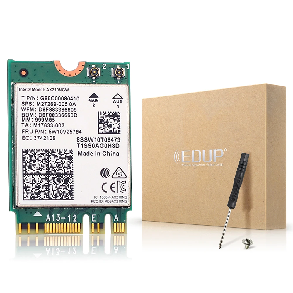 EDUP 3000Mbps tri-band In-tel AX210NGW BT5.1 M.2 Wireless Card Wifi 6E AX210NGW 2.4Ghz/5G/6G 802.11ax WIFI card AX210
EDUP 3000Mbps tri-band In-tel AX210NGW BT5.1 M.2 Wireless Card Wifi 6E AX210NGW 2.4Ghz/5G/6G 802.11ax WIFI card AX210