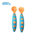 Baby large handle non-slip two-color fork and spoon