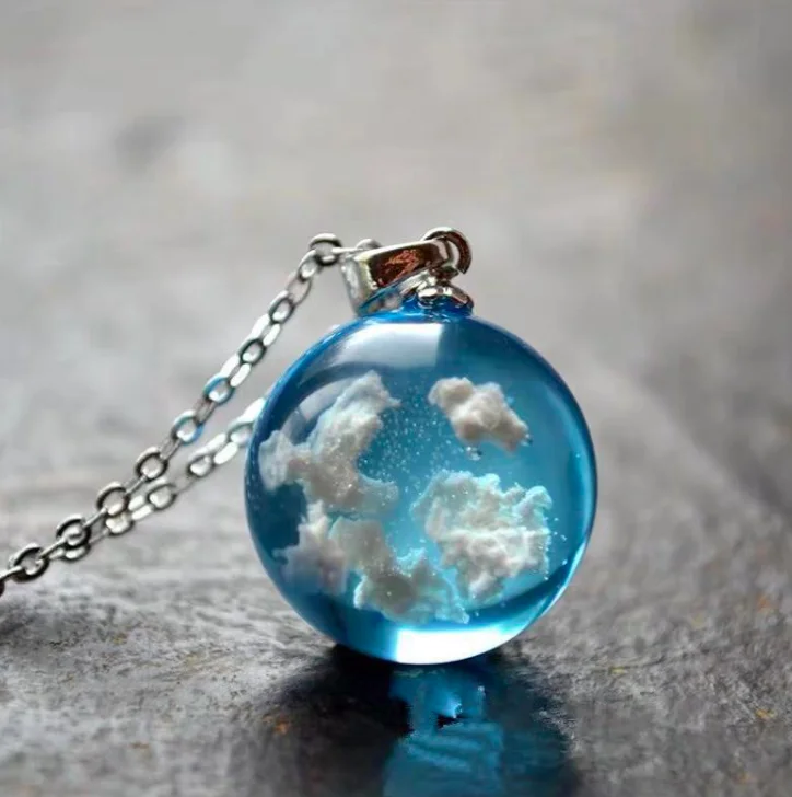 

jailin jewelry Blue sky and white clouds bright resin ball pendant necklace for women