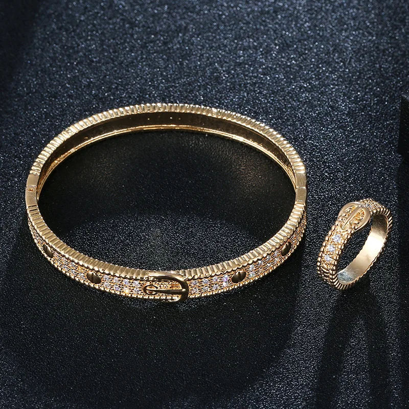 Women's Zircon Bangle Ring Jewelry Set For Party Perfect Gold-Color Bangle Women Love Bangle & Braceletes, Gold/silver plated
Women's Zircon Bangle Ring Jewelry Set For Party Perfect Gold-Color Bangle Women Love Bangle & Braceletes, Gold/silver plated