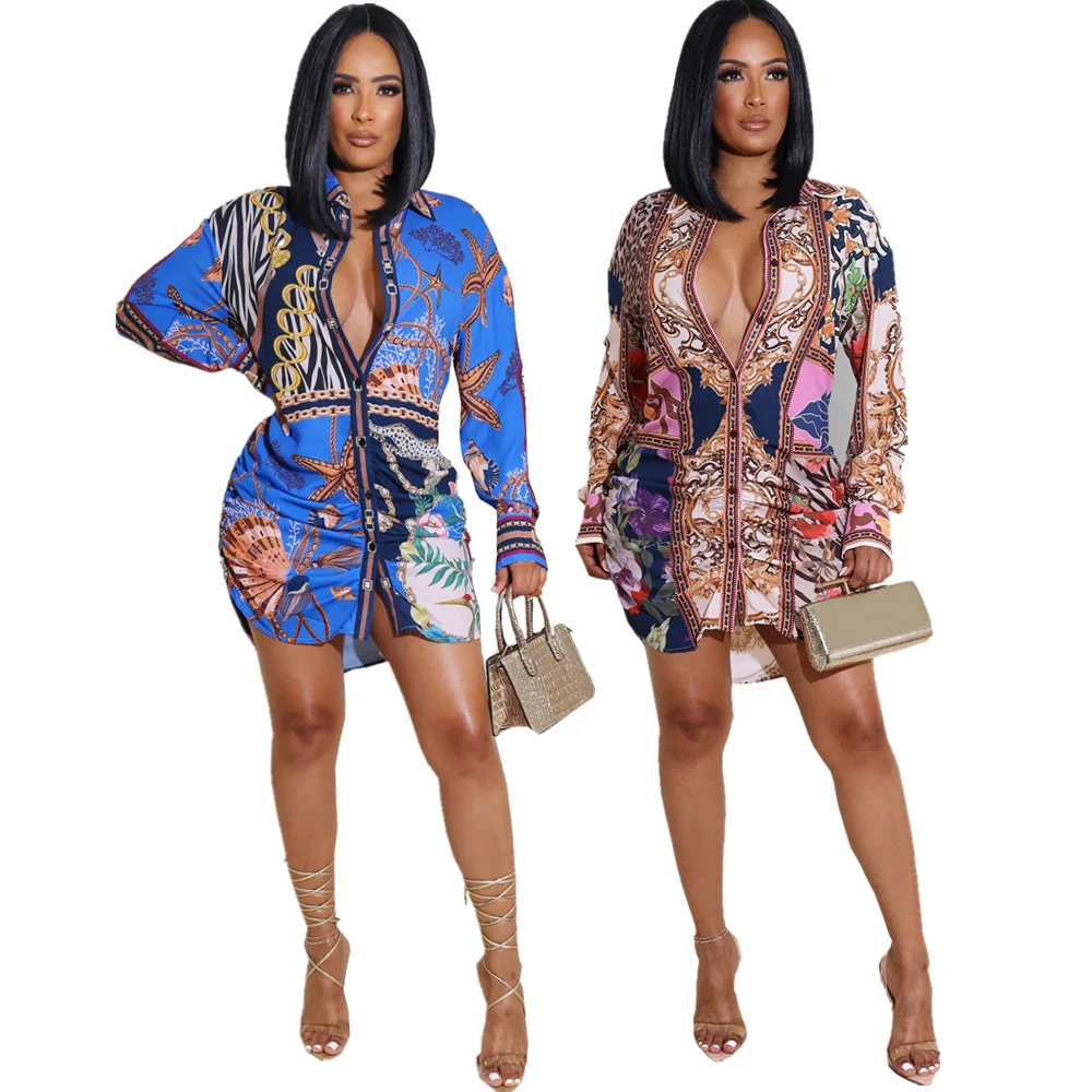 QY5081 Good quality printed floral casual dresses color blocking women dress casual long sleeve fall shirt dresses women 
QY5081 Good quality printed floral casual dresses color blocking women dress casual long sleeve fall shirt dresses women