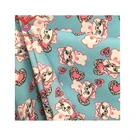 High quality good price Mint color cat printed fabric girls dress fabric