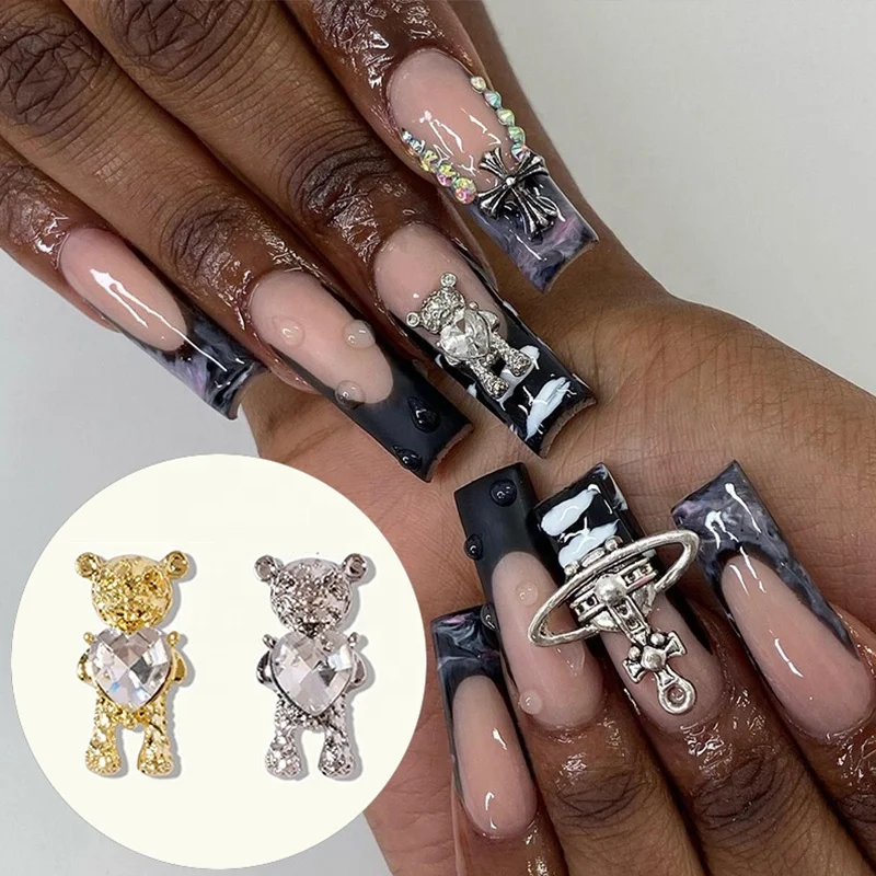 Shiny Zircon Alloy Cute Bear With Crystal Heart Nail Charm Luxury 3D Gold Silver Metal Nail Art Decoration
Shiny Zircon Alloy Cute Bear With Crystal Heart Nail Charm Luxury 3D Gold Silver Metal Nail Art Decoration