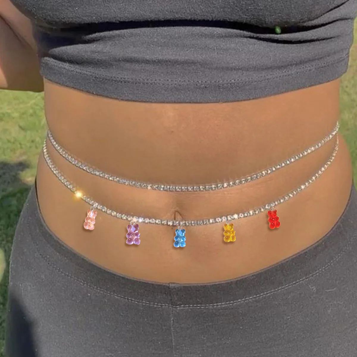 Summer Best Selling Bling Tennis Zircon Chain Colorful Bear Pendant Waist Chain Resin Multi Colors Bear Crystal Body Chain
Summer Best Selling Bling Tennis Zircon Chain Colorful Bear Pendant Waist Chain Resin Multi Colors Bear Crystal Body Chain