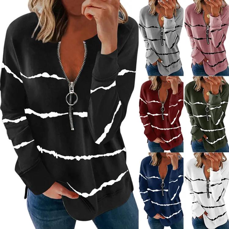 Plus Size 5XL Spring Autumn New T-shirt Ladies Striped Printing Zipper Round Neck Tops Ladies Casual Loose Tops Blouse, Picture color
Plus Size 5XL Spring Autumn New T-shirt Ladies Striped Printing Zipper Round Neck Tops Ladies Casual Loose Tops Blouse, Picture color