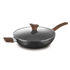 Green Hammered New Style Green Life Wholesale Forged Hammered Shallow Pot With Cover Wooden Silicone Handle