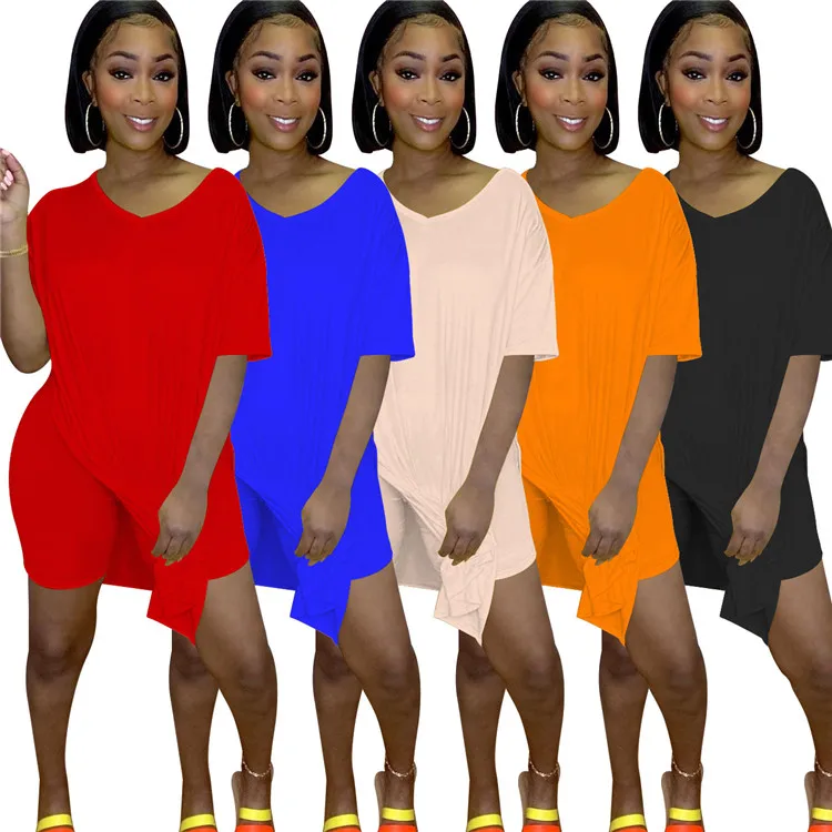 Women's Tracksuit Solid V Neck Side Split Short Sleeve Loose Long Top and Sporty Fitness Shorts Office Lady 2pcs Matching Sets, As picture
Women's Tracksuit Solid V Neck Side Split Short Sleeve Loose Long Top and Sporty Fitness Shorts Office Lady 2pcs Matching Sets, As picture
