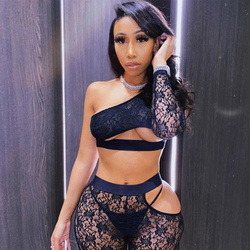 2021 Spring New Arrivals Women Sexy Party Tracksuit Long Sleeve One Shoulder Patchwork Lace T Shirt Leggings 2 Pieces Set
2021 Spring New Arrivals Women Sexy Party Tracksuit Long Sleeve One Shoulder Patchwork Lace T Shirt Leggings 2 Pieces Set