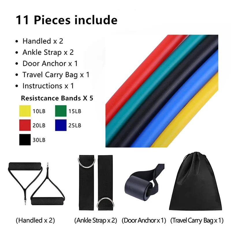 Resistance Bands Fitness Equipment Accessories Set 11pcs Kit Exercise Elastics for Training Workout Home Band Bodybuilding
Resistance Bands Fitness Equipment Accessories Set 11pcs Kit Exercise Elastics for Training Workout Home Band Bodybuilding